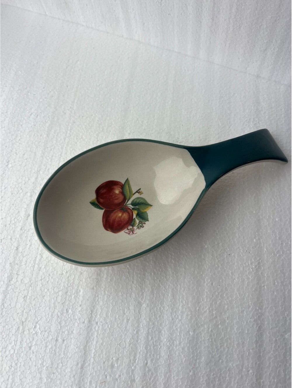 Vtg China Pearl Casuals Red Apples Spoon Rest Ceramic Stoneware Kitchen